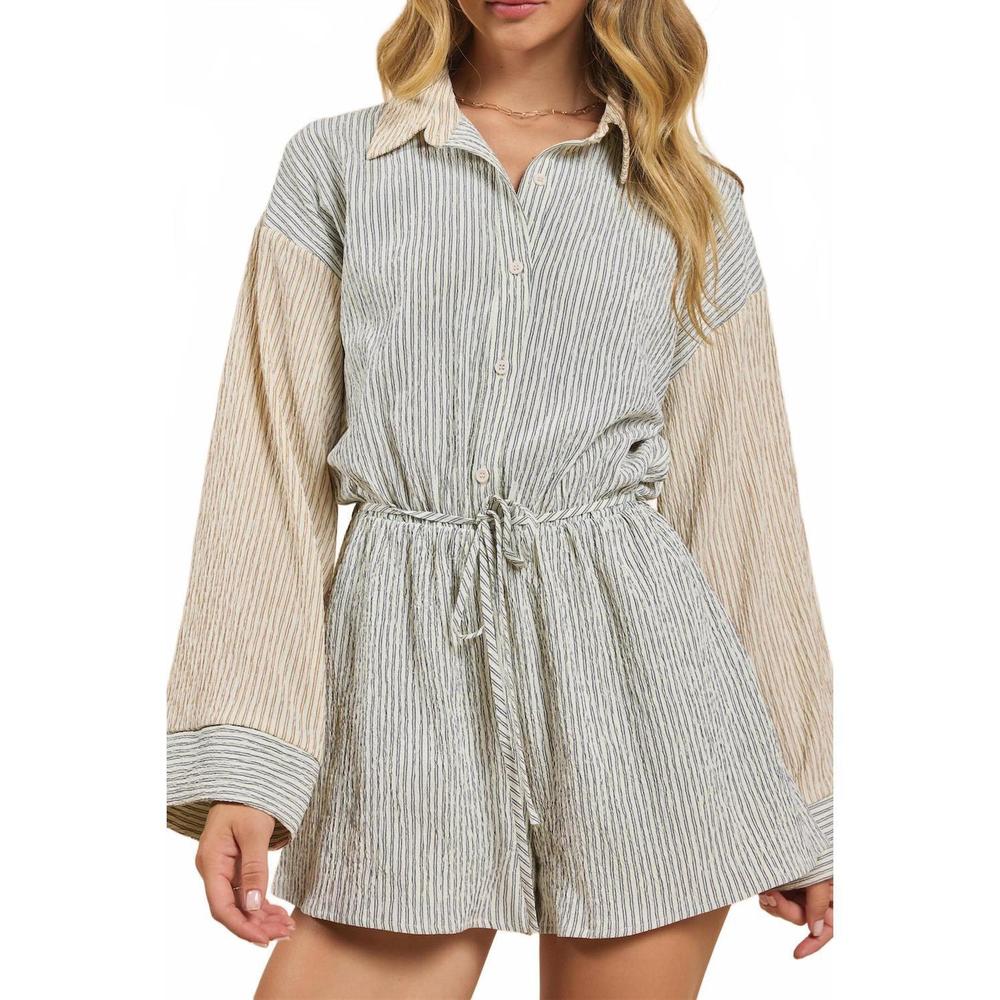 NEW SADIE & SAGE in the clouds stripe romper in cream navy